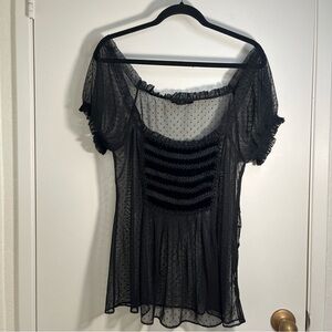 Fairy Coquette Black Sheer Women's Top Size 12 Dark Academia Velvet  & Ruffle